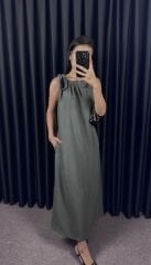 OMUZDAN BAĞLAMALI ELBİSE - ANTRASİT