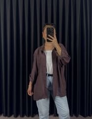 DÜŞÜK OMUZLU OVERSİZE GÖMLEK - MÜRDÜM