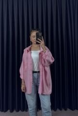 DÜŞÜK OMUZLU OVERSİZE GÖMLEK - ŞEKER PEMBE