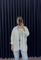 DÜŞÜK OMUZLU OVERSİZE GÖMLEK - BEYAZ