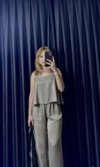 ASKILI BLUZ PANTOLON TAKIM-VİZON