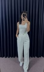 PİLELİ PALAZZO PANTOLON - BEYAZ