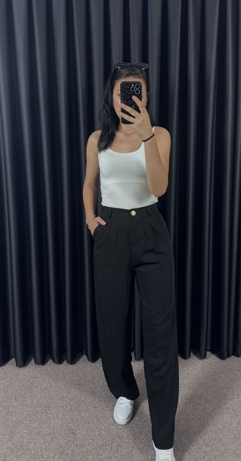 PİLELİ PALAZZO PANTOLON - SİYAH