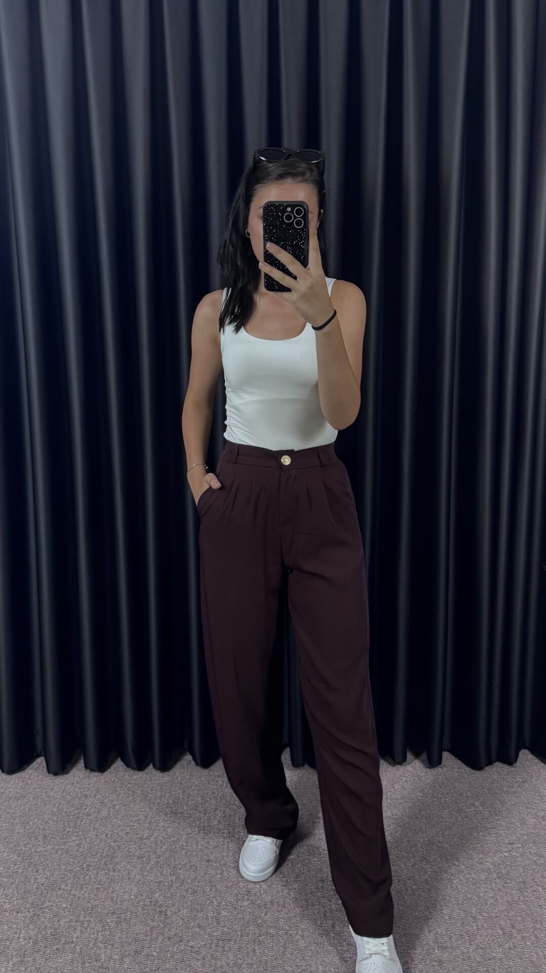 PİLELİ PALAZZO PANTOLON - BORDO