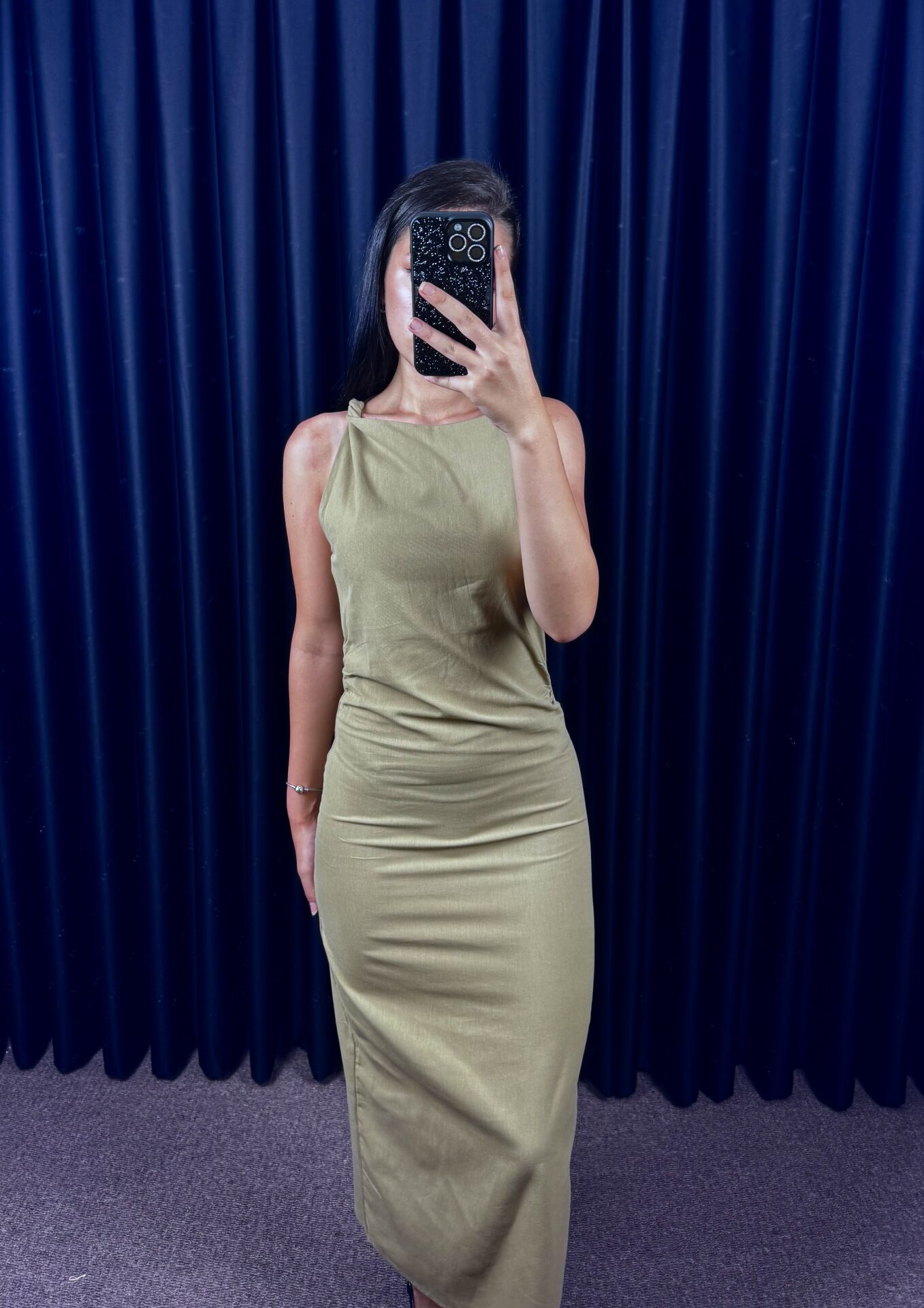 DRAPELİ KETEN ELBİSE