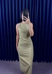 DRAPELİ KETEN ELBİSE