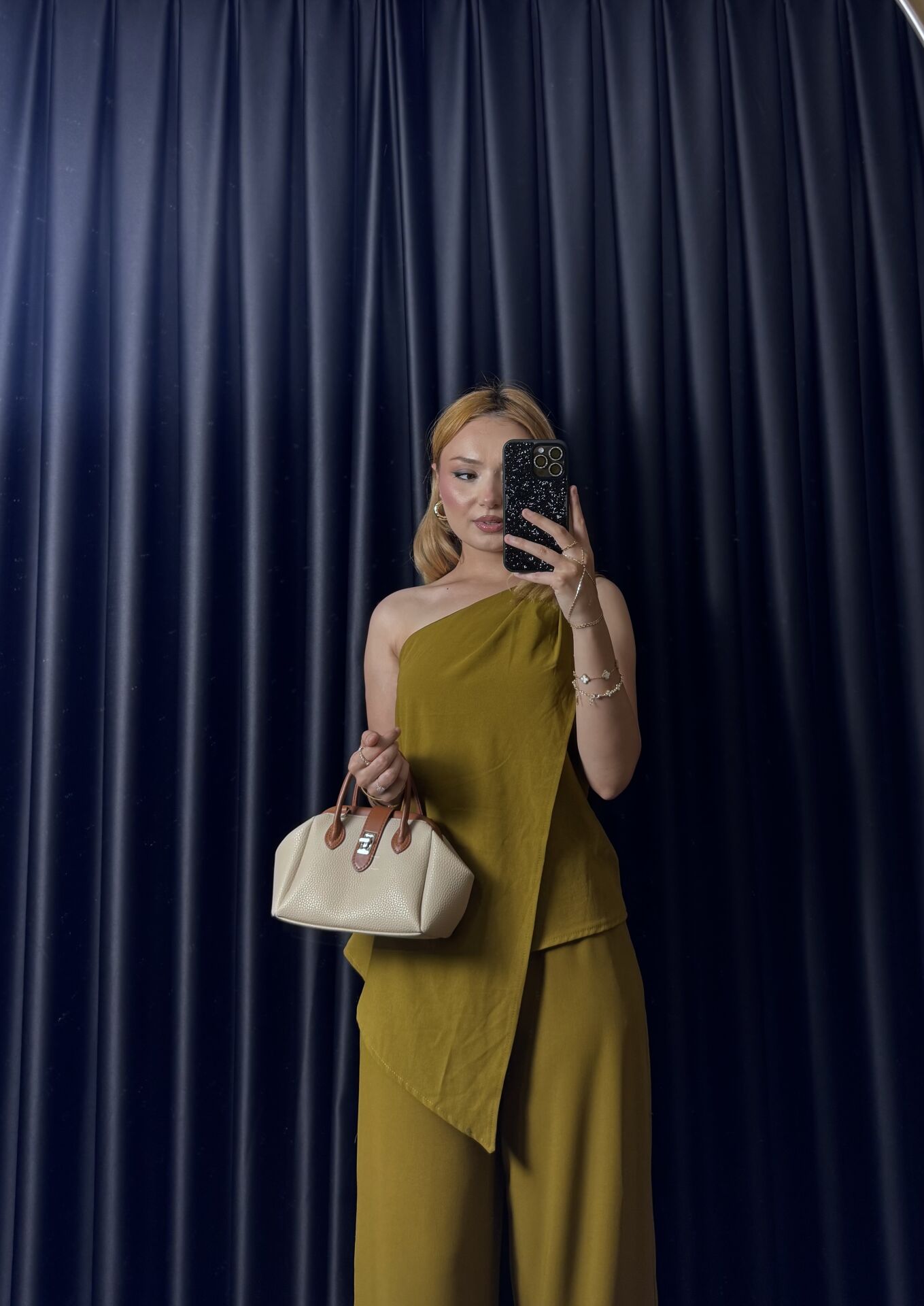 TEK OMUZ BLUZ PANTOLON TAKIM - HARDAL YEŞİLİ