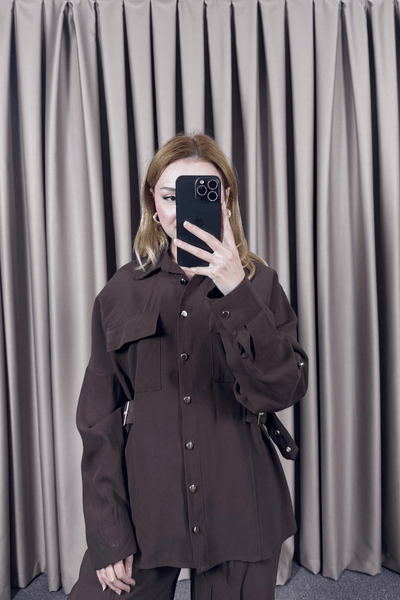 TENSEL GÖMLEK PANTOLON TAKIM-KAHVERENGİ