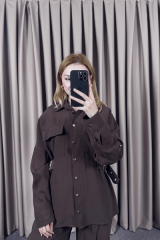 TENSEL GÖMLEK PANTOLON TAKIM-KAHVERENGİ