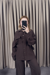 TENSEL GÖMLEK PANTOLON TAKIM-KAHVERENGİ