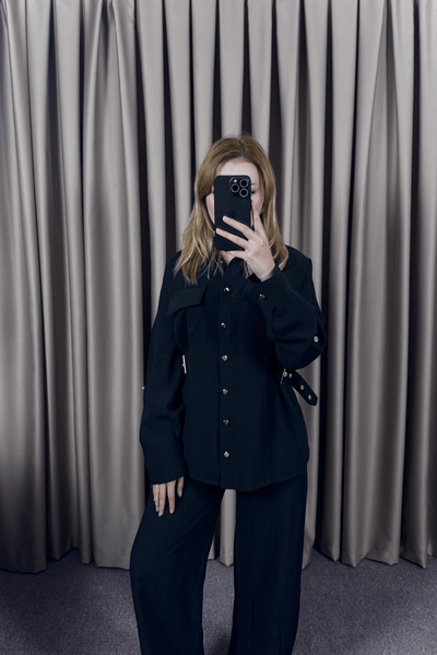 TENSEL GÖMLEK PANTOLON TAKIM-SİYAH