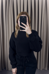 BASİC CROP SWEAT EŞOFMAN TAKIM-SİYAH