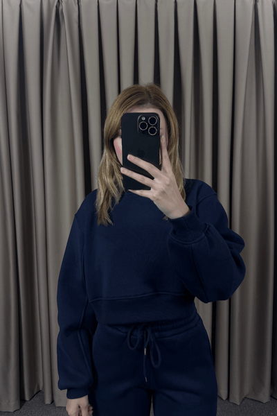 BASIC CROP SWEAT EŞOFMAN TAKIM-LACİVERT