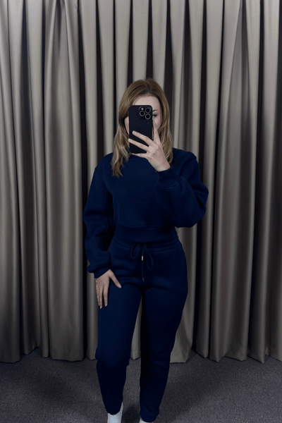 BASIC CROP SWEAT EŞOFMAN TAKIM-LACİVERT